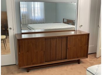 Cavalier Furniture Mid Century Brass And Walnut Lowboy Dresser With Mirror