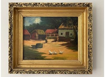 Gold Frame Chickens Painting