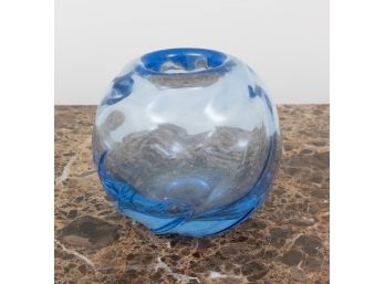 Hand Blown Blue Colored Glass Vase