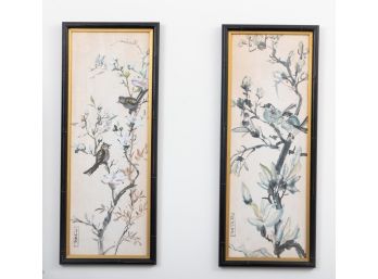 Pair Of Asian Watercolor Bird Paintings