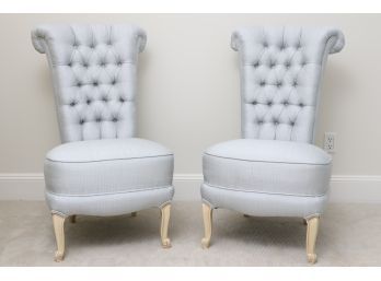 1940s Rare Slipper Chairs Upholstered In Nancy Corzine Fabric