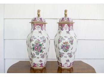 Pair Of Large Foo Dog Lidded Urns