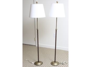 Adjustable Height Brass And Leather Braided Floor Lamps- A Pair