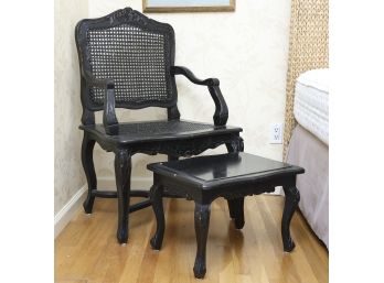 Black Cane Back Chair And Ottoman