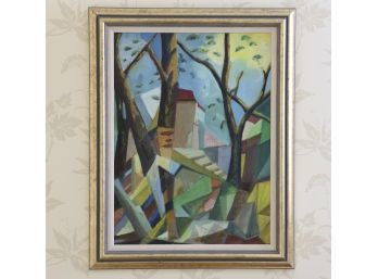 Modernist Cubist Composition In Gold Frame - Signed By Leder