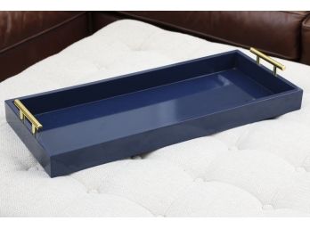 Navy Blue Ottoman Tray With Gold Handles