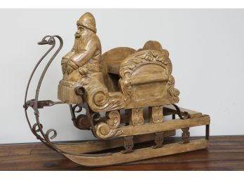 Old German Hand-Carved And Hand-Painted Wooden Sleigh