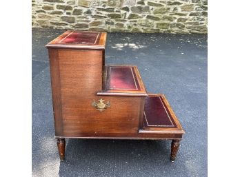 Vintage Banded Leather Mahogany Library Stool