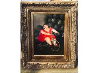 Botero Style Painting On Woman On Tricycle