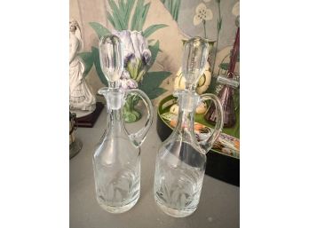 Pair Of Glass Oil And Vinegar Type Pitchers With Stoppers