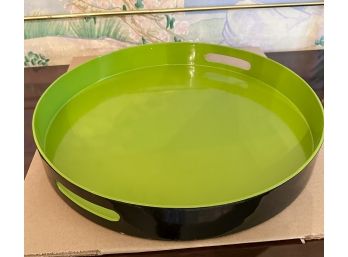 Black Round Tray With Bright Green Painted Accent