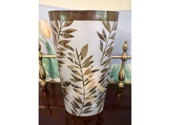 Tall Clouded Glass Vase With Gold Painted Leaves