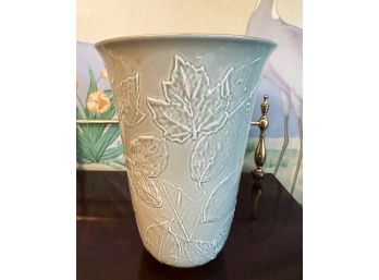 Pale Green Vase With A Leaf Imprint