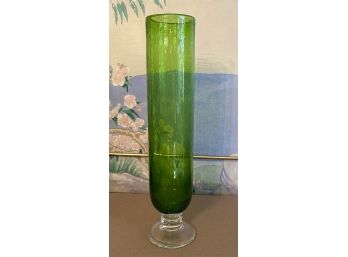 Tall Cylindrical Green Glass Vase