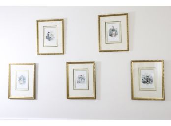 JJ Grandville Hand Colored Etchings- A Set Of 5