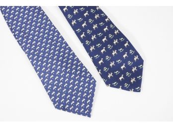 Hermes Silk Ties Blue Bunny And Rocking Horse