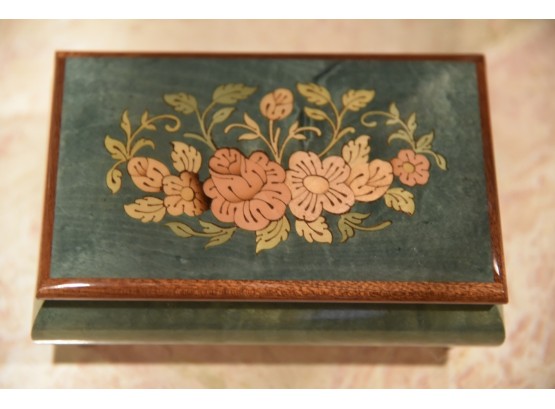 Hand Painted Green Musical Trinket Box-6' Wide