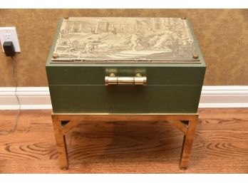 Campaign Style Painted Chest On Brass Stand Side Table