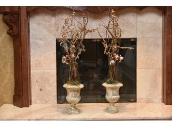 Faux Ceramic Urns With Branches