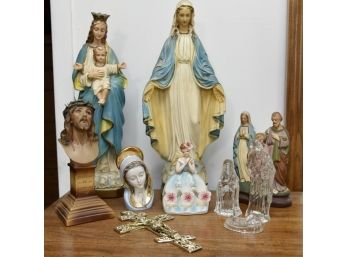 Vintage Religious Items Including Chalk Ware Statue