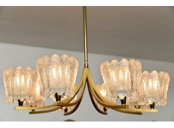 MCM Frosted Glass And Brass Chandalier