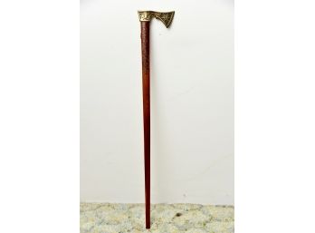 Vintage Lidrukov Brass Axe Handle Teak Walking Stick