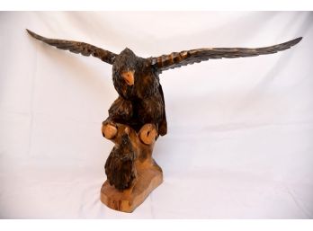 Large Carved Eagle Feeding Baby Statue - 40' Wingspan!