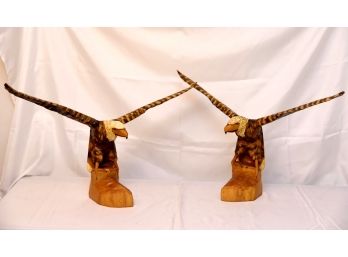 2 Large Carved Eagles Dueling - ~22' Wingspan!