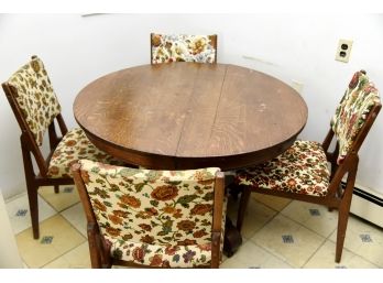 Tiger Oak Table And 4 Funky Covered MCM Chairs