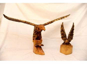 2 Carved Eagles Large (33' Wingspan!) And Small