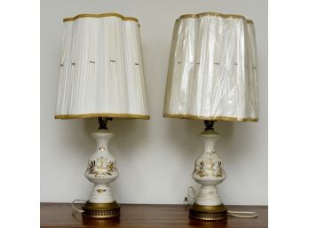Pair Vintage Gold Leaf With Brass Filagree Table Lamps 30' Tall