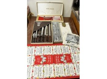 Vintage Knife Sets And Old Calendar