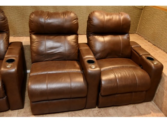 2 Brown Leather Power Recliner Theatre Seats