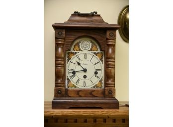 Antique Linden Wood Mantle Clock With Key