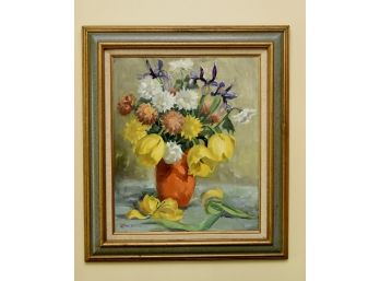 Floral Framed Oil On Canvas Signed- 28'x32'