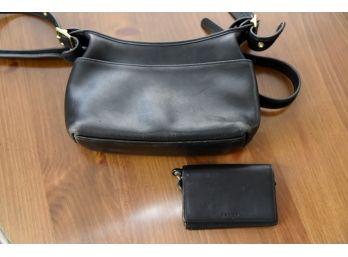 Vintage Black Leather Coach Bag And Wallet