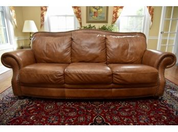 Caramel Tan Leather Sofa With Nailhead Trim -90'x40'x38' Paid $2695