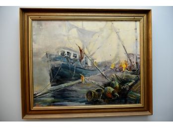 Ships Oil On Canvas Signed 28'x23'