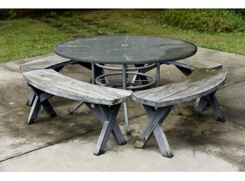 4 Weathered Outdoor Cedar Benches And Table