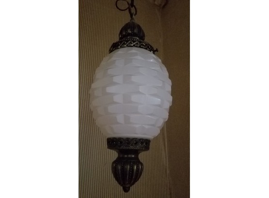 Vintage Hanging Brass And White Glass Chain Light