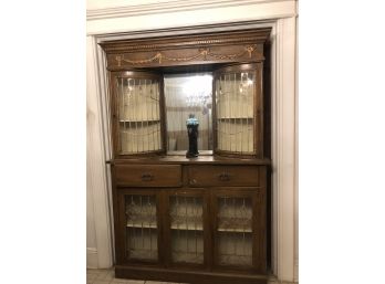 Antique Leaded Glass Curio Cabinet Hutch
