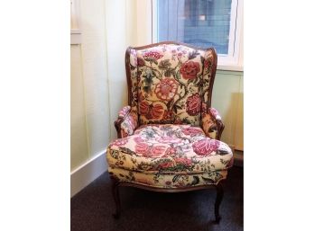 1930's Chippendale Style Tufted Wing Back Chair With Carved Mahogany Legs