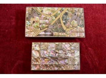 Pair Of Mother Of Pearl And Copper Cigarette Storage Boxes