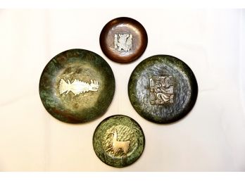 Set Of 4 Peruvian Small Plates With Silver Marked 925
