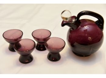 Vintage Purple Glass Small Wine Decanter And Glasses