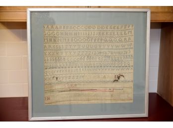 Antique 1800's Cross Stitch Childs Sampler- Framed 22'x20'