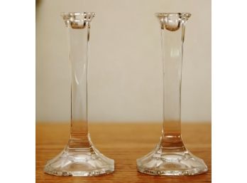 2 Crystal Glass Candlesticks