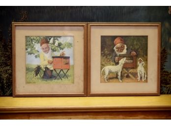 2 Vintage 'Gnome' Pictures 12'x12'