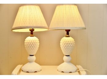 2 White Hobnail Table Lamps
