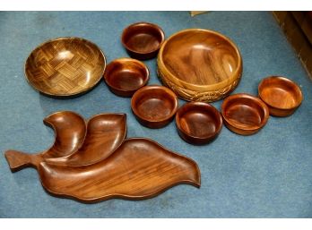 Vintage Wood/ Mahogany Serving Bowls And Platters- Signed